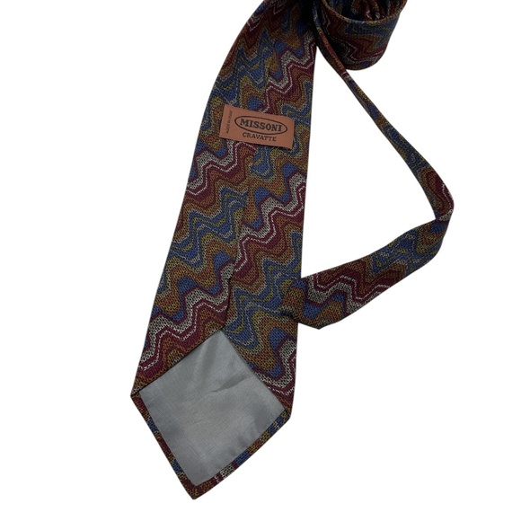 MISSONI Blue/Burgundy Geometric Silk LUXURY Tie ITALY - Picture 2 of 4